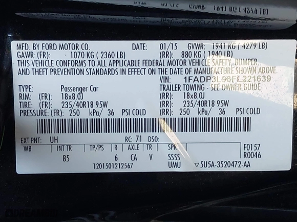 2015 Ford Focus ST with VIN 1FADP3L96FL221639, listed as a IAAI auction lot 41342369 with 110,267 mi miles. Bid and sale history available at carsss.com. Image 9.