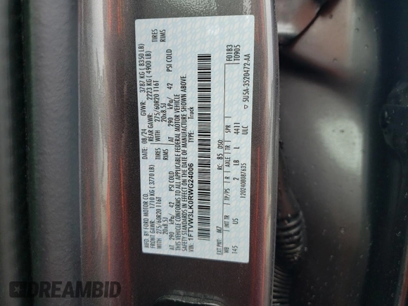 2024 Ford F-150 Lightning XLT with VIN 1FTVW3LK0RWG24006, listed as a Copart auction lot 47560225 with 6,645 mi miles and Salvage title. Bid and sale history available at DreamBid. Image 13.