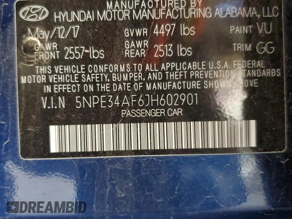 2018 Hyundai Sonata SEL with VIN 5NPE34AF6JH602901, listed as a Copart auction lot 48015045 with 42,278 mi miles and Salvage Title. Bid and sale history available at DreamBid. Image 12.