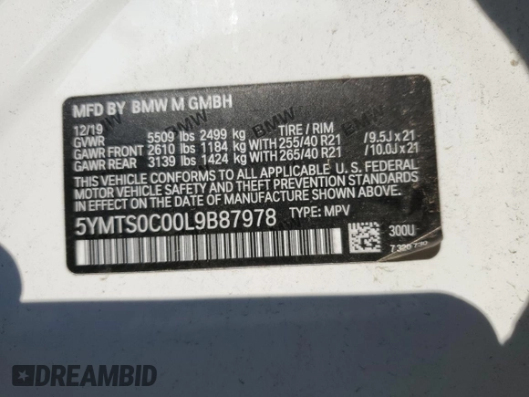 2020 BMW X3 M Competition with VIN 5YMTS0C00L9B87978, listed as a Copart auction lot 66391204 with 49,431 mi miles and Salvage Title. Bid and sale history available at carsss.com. Image 13.