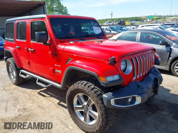 2019 Jeep Wrangler Unlimited Sahara with VIN 1C4HJXEG7KW551864, listed as a IAAI auction lot 42170875 with 115,695 mi miles and . Bid and sale history available at DreamBid. Image 1.