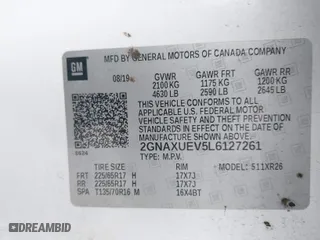 2020 Chevrolet Equinox LT with VIN 2GNAXUEV5L6127261, listed as a IAAI auction lot 41473837 with 200,744 mi miles. Bid and sale history available at carsss.com. Image 9.