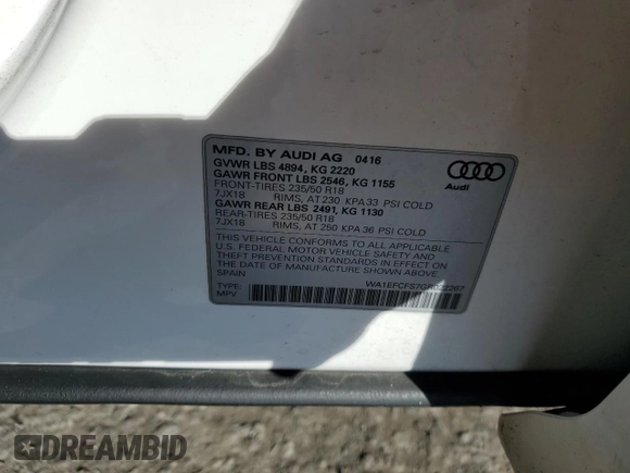 2016 Audi Q3 Premium Plus with VIN WA1EFCFS7GR022267, listed as a Copart auction lot 62165412 with 77,120 mi miles. Bid and sale history available at carsss.com. Image 10.