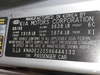 2009 Kia Rio LX with VIN KNADE223596444133, listed as a IAAI auction lot 41598865 with Not Provided miles and . Bid and sale history available at DreamBid. Image 9.