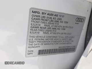 2022 Audi Q3 S line Premium with VIN WA1DECF39N1072980, listed as a IAAI auction lot 41407117 with 19,397 mi miles and . Bid and sale history available at DreamBid. Image 9.
