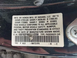 2015 Honda Civic EX with VIN 19XFB2F80FE112259, listed as a IAAI auction lot 42132508 with 213,334 mi miles and . Bid and sale history available at DreamBid. Image 9.