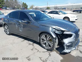 2014 Infiniti Q50 with VIN JN1BV7AP4EM686030, listed as a IAAI auction lot 41838169 with 148,787 mi miles. Bid and sale history available at carsss.com. Image 1.