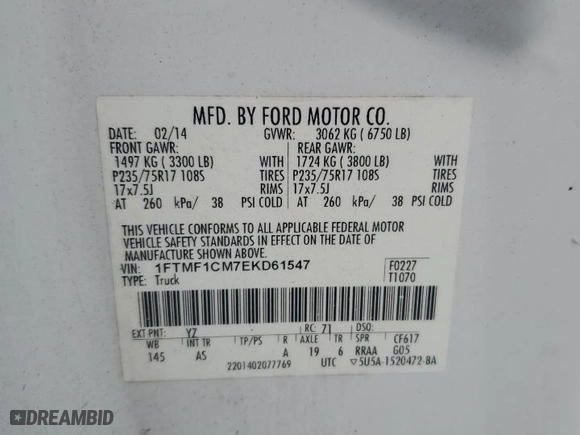 2014 Ford F-150 XL with VIN 1FTMF1CM7EKD61547, listed as a Copart auction lot 74311804 with 175,203 mi miles and Salvage Title. Bid and sale history available at carsss.com. Image 13.