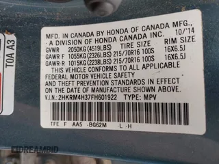 2015 Honda CR-V LX with VIN 2HKRM4H37FH601922, listed as a IAAI auction lot 42126743 with 165,764 mi miles and . Bid and sale history available at DreamBid. Image 9.