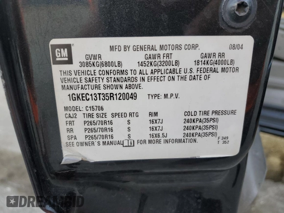 2005 GMC Yukon SLT z VIN 1GKEC13T35R120049, wystawiony jako Copart lot #42744495 z przebiegiem Nie podano mil oraz Szkoda całkowita • Salvage title. Historia ofert i sprzedaży dostępna na DreamBid. Obrazek 13.
