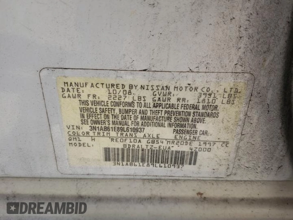 2009 Nissan Sentra S FE+ z VIN 3N1AB61E89L610937, wystawiony jako Copart lot #53679325 z przebiegiem 134 365 mil mil oraz Szkoda całkowita • Salvage title. Historia ofert i sprzedaży dostępna na DreamBid. Obrazek 13.