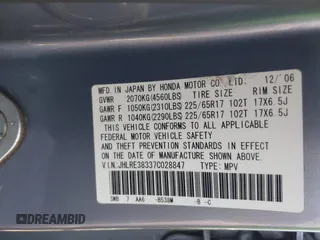 2007 Honda CR-V LX with VIN JHLRE38337C028847, listed as a IAAI auction lot 41910916 with 231,429 mi miles. Bid and sale history available at carsss.com. Image 9.