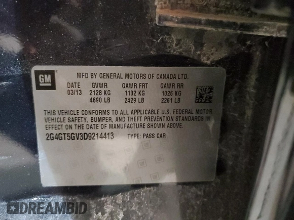 2013 Buick Regal Turbo Premium 2 with VIN 2G4GT5GV3D9214413, listed as a Copart auction lot 44165355 with 121,841 mi miles and Salvage title. Bid and sale history available at DreamBid. Image 12.