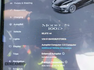 2018 Tesla Model S 75D with VIN 5YJSA1E28JF273809, listed as a IAAI auction lot 42029434 with 85,972 mi miles and . Bid and sale history available at DreamBid. Image 7.