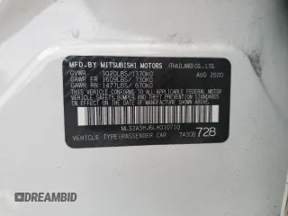 2020 Mitsubishi Mirage ES z VIN ML32A3HJ6LH010710, wystawiony jako Copart lot #53871695 z przebiegiem 61 487 mil mil oraz Szkoda całkowita • Salvage title. Historia ofert i sprzedaży dostępna na DreamBid. Obrazek 14.