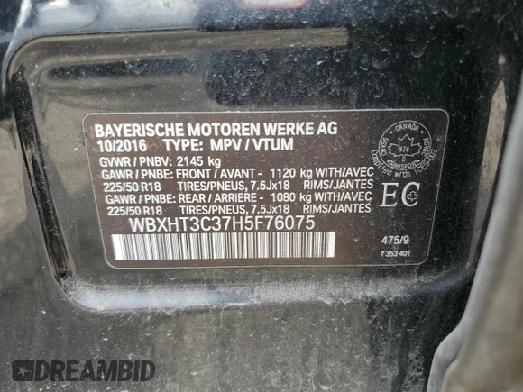 2017 BMW X1 xDrive28i with VIN WBXHT3C37H5F76075, listed as a Copart auction lot 53315395 with 143,141 mi miles and Clean title. Bid and sale history available at DreamBid. Image 13.