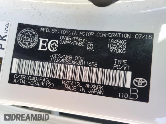 2019 Toyota Corolla Hatchback SE with VIN JTNK4RBEXK3011658, listed as a Copart auction lot 74301574 with 98,486 mi miles and Clean Title. Bid and sale history available at carsss.com. Image 12.