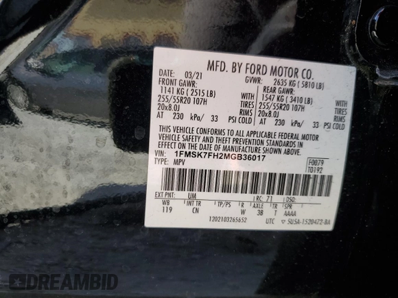 2021 Ford Explorer Limited с VIN 1FMSK7FH2MGB36017, выставлен на аукционе Copart как лот 60666465 с пробегом 72 081 миль миль и Списание • Salvage title. История ставок и продаж доступна на DreamBid. Изображение 13.