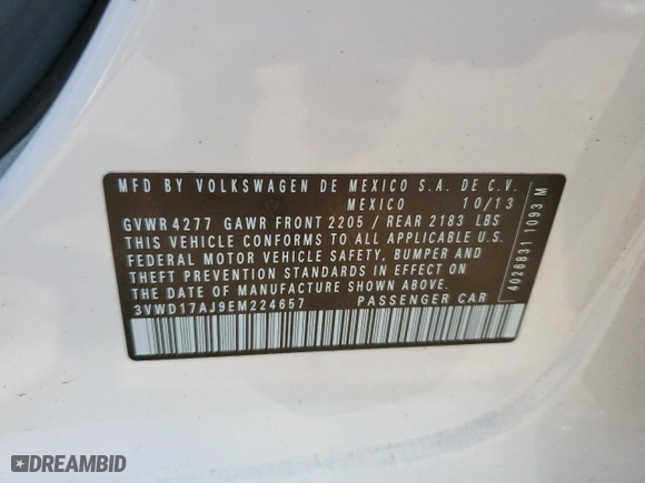 2014 Volkswagen Jetta Sedan SE w/Connectivity with VIN 3VWD17AJ9EM224657, listed as a Copart auction lot 68818054 with 83,150 mi miles and Salvage Title. Bid and sale history available at carsss.com. Image 12.