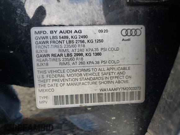 2021 Audi Q5 Premium z VIN WA1AAAFY7M2003373, wystawiony jako Copart lot #57497335 z przebiegiem 73 324 mil mil oraz Szkoda całkowita • Salvage title. Historia ofert i sprzedaży dostępna na DreamBid. Obrazek 13.