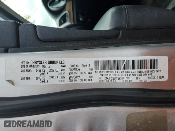 2013 Jeep Grand Cherokee Overland with VIN 1C4RJFCT8DC620547, listed as a Copart auction lot 50946725 with 153,697 mi miles and Clean Title. Bid and sale history available at carsss.com. Image 12.