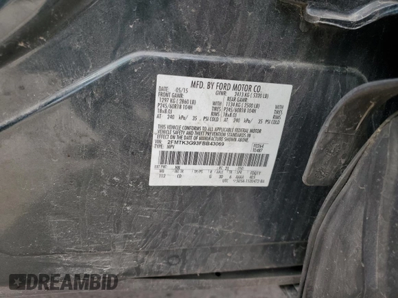2015 Ford Edge SE with VIN 2FMTK3G93FBB43069, listed as a Copart auction lot 56537065 with 161,888 mi miles and Salvage title. Bid and sale history available at DreamBid. Image 13.