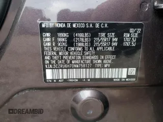 2022 Honda HR-V EX-L with VIN 3CZRU6H70NM758127, listed as a Copart auction lot 84771514 with 45,076 mi miles and Salvage Title. Bid and sale history available at DreamBid. Image 14.