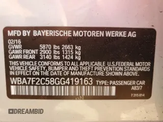2016 BMW 7 Series 750i xDrive с VIN WBA7F2C58GG419163, выставлен на аукционе Copart как лот 52429835 с пробегом 93 025 миль миль и Списание • Salvage title. История ставок и продаж доступна на DreamBid. Изображение 12.