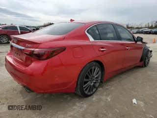 2020 Infiniti Q50 Red Sport 400 with VIN JN1FV7AP4LM630619, listed as a Copart auction lot 89322685 with 49,573 mi miles and Salvage title. Bid and sale history available at DreamBid. Image 3.