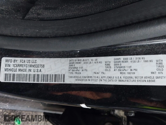 2021 Ram 1500 Big Horn z VIN 1C6RREFG1MN532758, wystawiony jako IAAI lot #41395774 z przebiegiem 66 750 mil mil oraz . Historia ofert i sprzedaży dostępna na DreamBid. Obrazek 9.