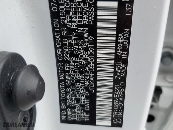 2021 Toyota Prius L Eco with VIN JTDKAMFU5M3129119, listed as a Copart auction lot 47732205 with 66,110 mi miles and Salvage Title. Bid and sale history available at carsss.com. Image 12.