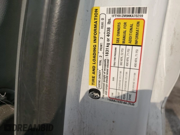 2017 Ford Transit with VIN 1FTYR1ZM9HKA70259, listed as a Copart auction lot 44655875 with 213,860 mi miles and Salvage Title. Bid and sale history available at DreamBid. Image 13.