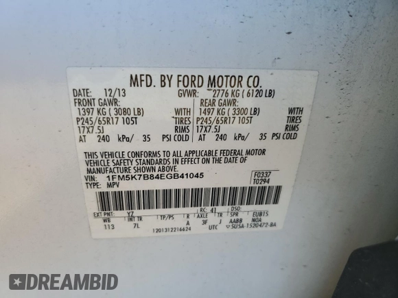 2014 Ford Explorer z VIN 1FM5K7B84EGB41045, wystawiony jako Copart lot #63059345 z przebiegiem 92 290 mil mil oraz Szkoda całkowita • Salvage title. Historia ofert i sprzedaży dostępna na DreamBid. Obrazek 12.