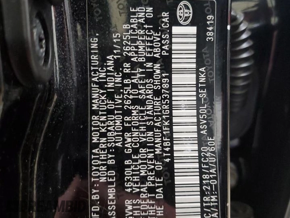 2016 Toyota Camry XLE with VIN 4T4BF1FK1GR537891, listed as a Copart auction lot 52196045 with 175,115 mi miles and Salvage Title. Bid and sale history available at carsss.com. Image 15.