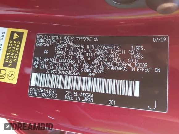 2010 Lexus RX 450h с VIN JTJBC1BA8A2402069, выставлен на аукционе IAAI как лот 41179998 с пробегом 110 877 миль миль и . История ставок и продаж доступна на DreamBid. Изображение 9.
