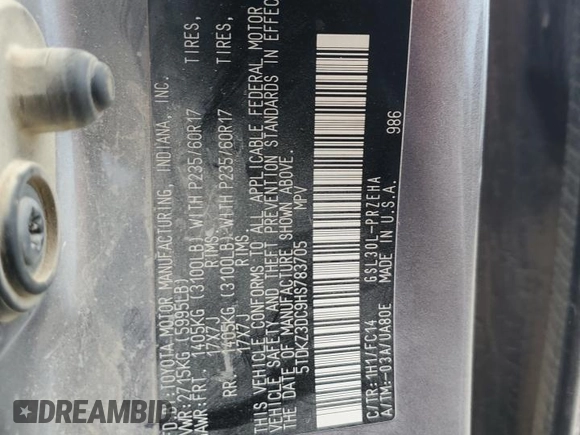 2017 Toyota Sienna LE Auto Access Seat with VIN 5TDKZ3DC9HS783705, listed as a Copart auction lot 57163325 with 165,996 mi miles and Salvage title. Bid and sale history available at DreamBid. Image 13.