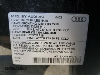 2023 Audi Q5 S line Premium Plus z VIN WA1EAAFY4P2140700, wystawiony jako Copart lot #53323525 z przebiegiem 11 730 mil mil oraz Szkody całkowita. Historia ofert i sprzedaży dostępna na DreamBid. Obrazek 14.