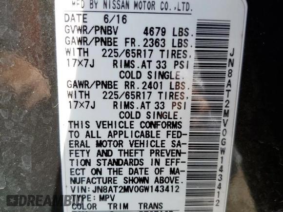2016 Nissan Rogue SV z VIN JN8AT2MV0GW143412, wystawiony jako Copart lot #48769975 z przebiegiem 105 508 mil mil oraz Szkoda całkowita • Salvage title. Historia ofert i sprzedaży dostępna na DreamBid. Obrazek 15.
