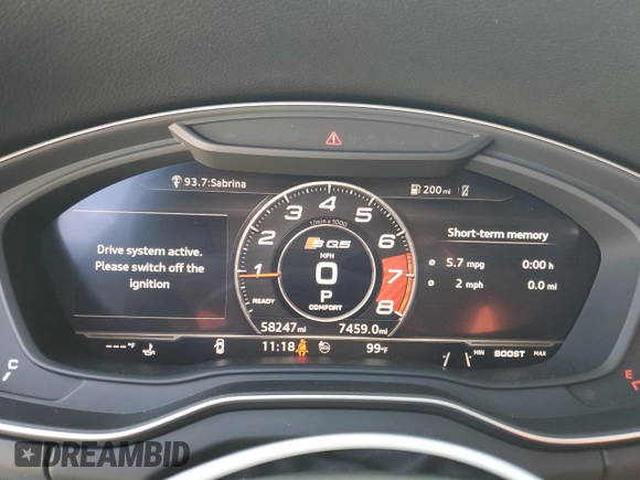 2018 Audi SQ5 Prestige with VIN WA1C4AFY0J2064155, listed as a Copart auction lot 64546094 with 58,247 mi miles and Salvage Title. Bid and sale history available at DreamBid. Image 9.