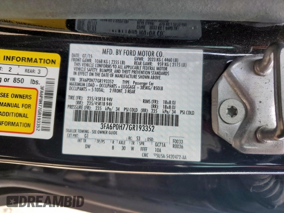 2016 Ford Fusion SE с VIN 3FA6P0H77GR193352, выставлен на аукционе Copart как лот 60062465 с пробегом 141 971 миль миль и Списание • Salvage title. История ставок и продаж доступна на DreamBid. Изображение 12.