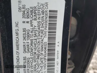 2018 Honda Accord Touring with VIN 1HGCV2F93JA046323, listed as a Copart auction lot 55622205 with 167,525 mi miles and Salvage title. Bid and sale history available at DreamBid. Image 12.
