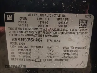 2011 Chevrolet Equinox 1LT with VIN 2CNFLEEC9B6314057, listed as a IAAI auction lot 41820864 with 122,057 mi miles and . Bid and sale history available at DreamBid. Image 9.
