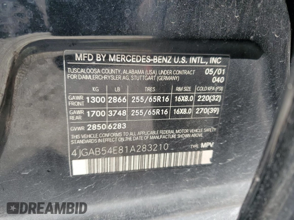 2001 Mercedes-Benz M 320/430/500 z VIN 4JGAB54E81A283210, wystawiony jako Copart lot #52238615 z przebiegiem 176 719 mil mil oraz Szkoda całkowita • Salvage title. Historia ofert i sprzedaży dostępna na DreamBid. Obrazek 13.