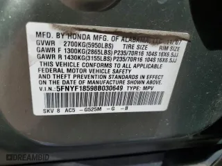 2008 Honda Pilot EX-L with VIN 5FNYF18598B030649, listed as a Copart auction lot 53599125 with 169,525 mi miles and Salvage Title. Bid and sale history available at carsss.com. Image 13.