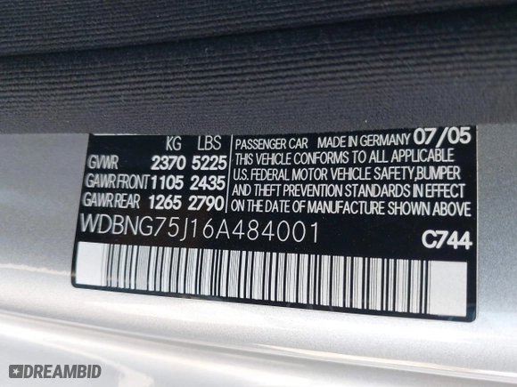 2006 Mercedes-Benz S-Class 5.0L with VIN WDBNG75J16A484001, listed as a IAAI auction lot 41665498 with 1 mi miles. Bid and sale history available at carsss.com. Image 9.