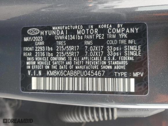 2023 Hyundai Kona SEL with VIN KM8K6CAB8PU045467, listed as a Copart auction lot 41847835 with 4,050 mi miles and Salvage Title. Bid and sale history available at carsss.com. Image 12.