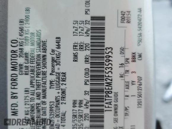 2015 Ford Mustang V6 z VIN 1FATP8EM2F5359953, wystawiony jako Copart lot #62701295 z przebiegiem 138 001 mil mil oraz Szkoda całkowita • Salvage title. Historia ofert i sprzedaży dostępna na DreamBid. Obrazek 12.