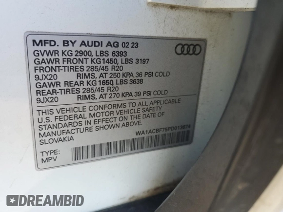2023 Audi Q7 Premium with VIN WA1ACBF75PD013674, listed as a Copart auction lot 48860755 with 30,886 mi miles and Salvage title. Bid and sale history available at DreamBid. Image 12.