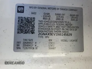 2022 Chevrolet Equinox LS with VIN 2GNAX5EV1N6145829, listed as a Copart auction lot 60903165 with 44,030 mi miles and Clean title. Bid and sale history available at DreamBid. Image 12.