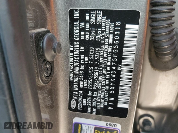 2015 Kia Sorento SX with VIN 5XYKWDA75FG560318, listed as a Copart auction lot 51076595 with 79,899 mi miles and Salvage Title. Bid and sale history available at carsss.com. Image 15.